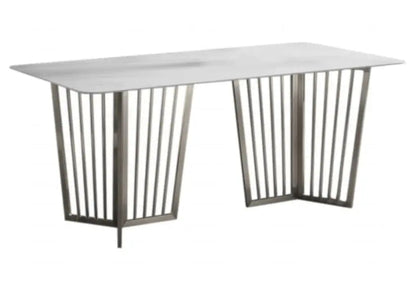 Table à manger effet marbre blanc argent 180 cm | Aven