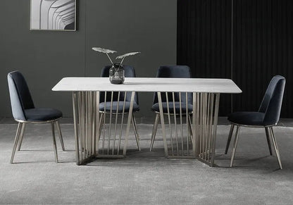 Table à manger effet marbre blanc argent 180 cm | Aven