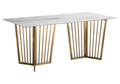 Table à manger verre effet marbre blanc et doré | Aven