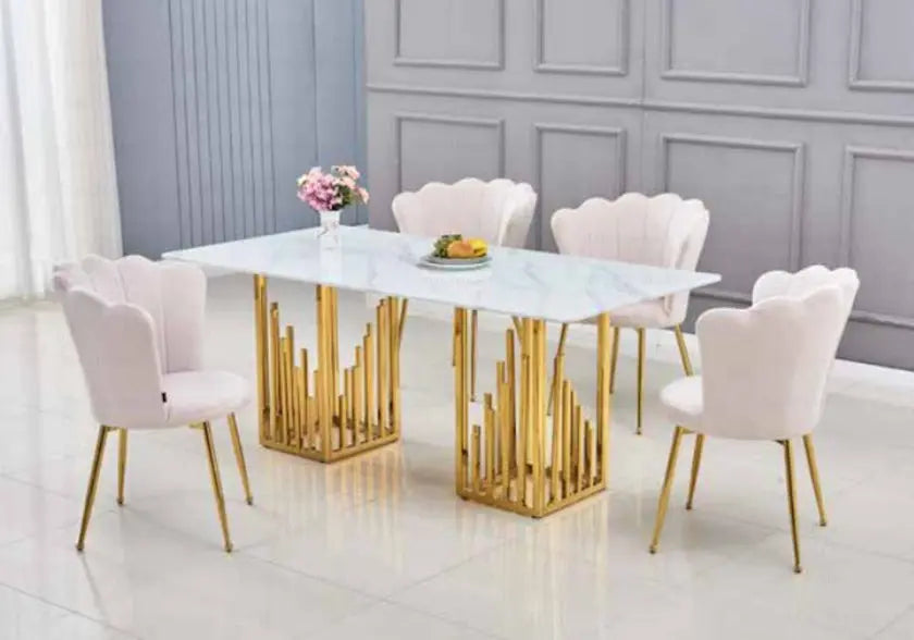 Table à manger effet marbre blanc et métal doré | Novix