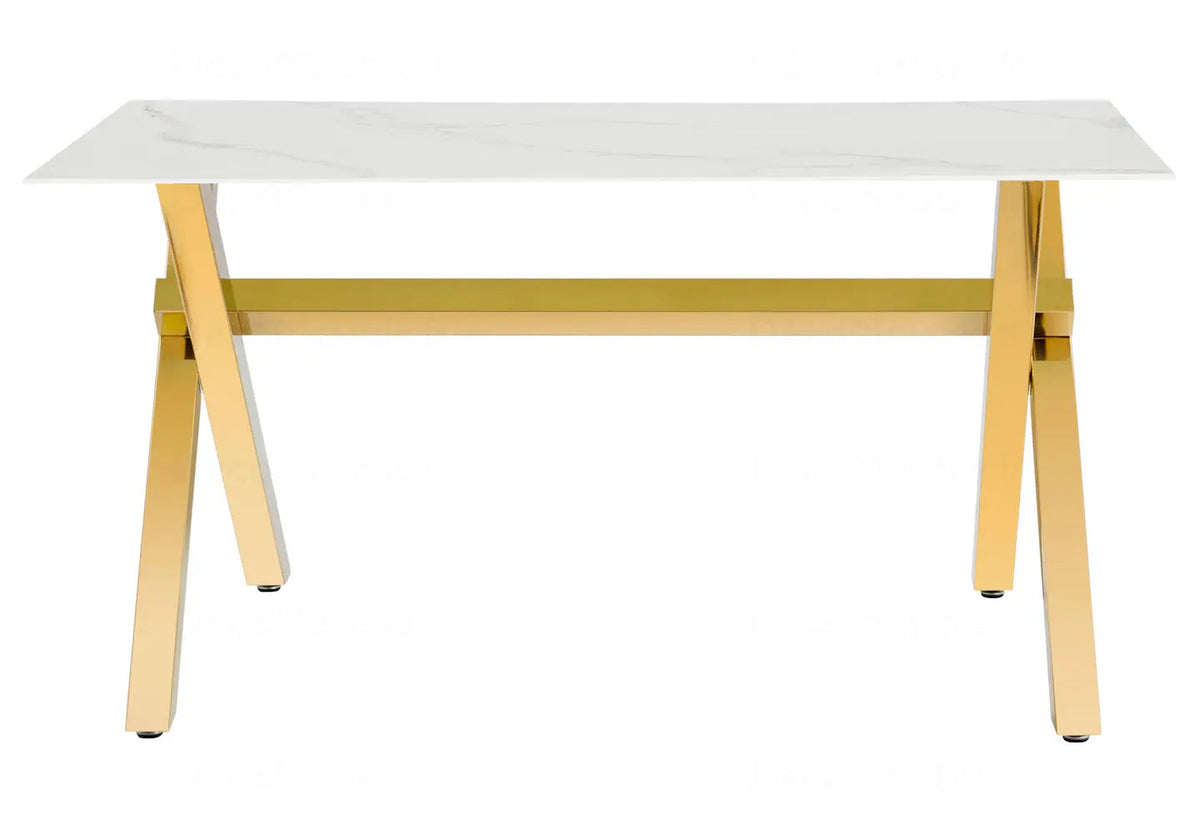 Table à manger effet marbre blanc et pieds dorés | Zyro