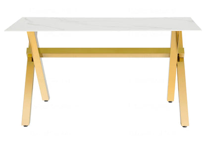 Table à manger effet marbre blanc et pieds dorés | Zyro