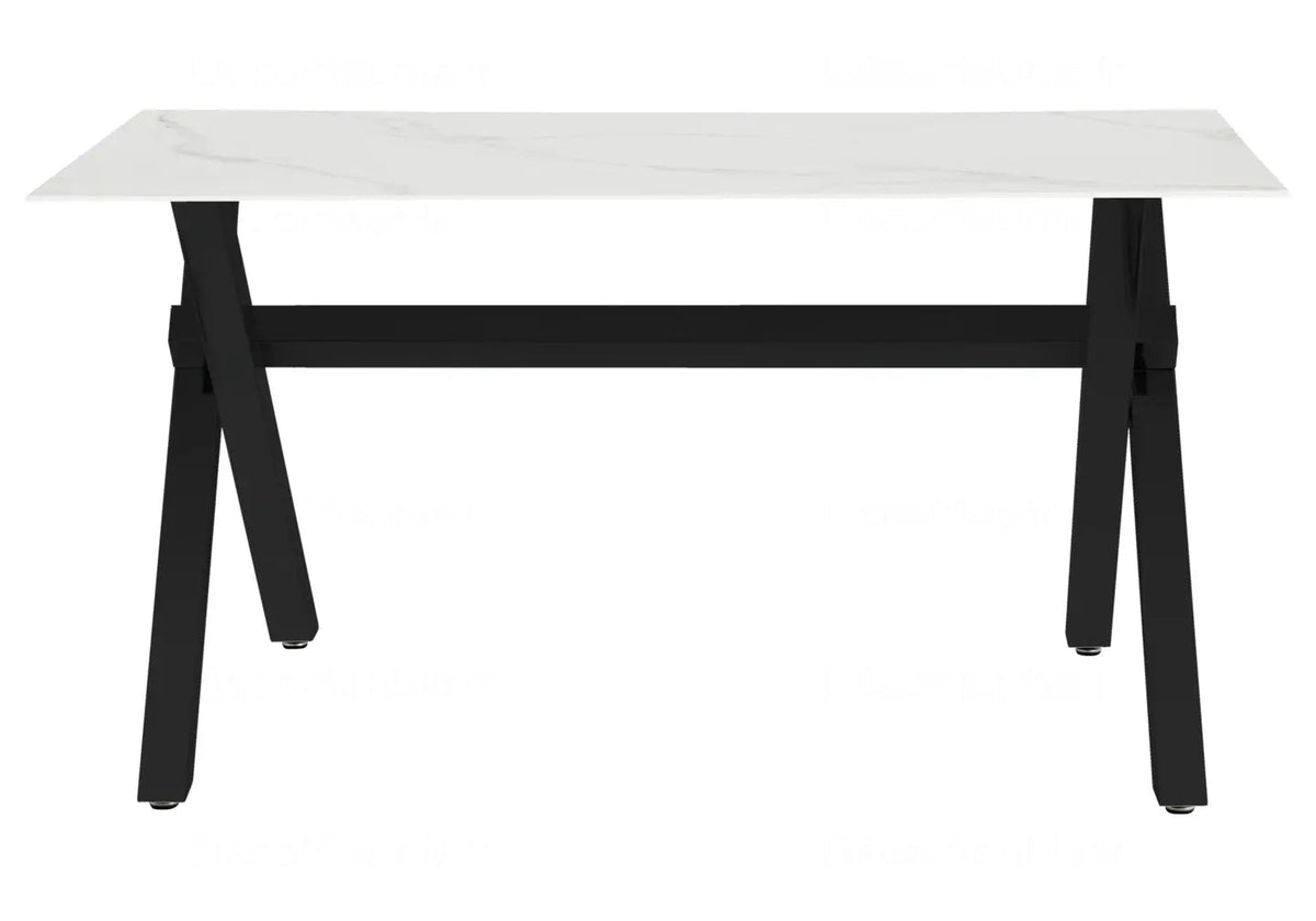 Table à manger effet marbre blanc pieds noirs | Zyro
