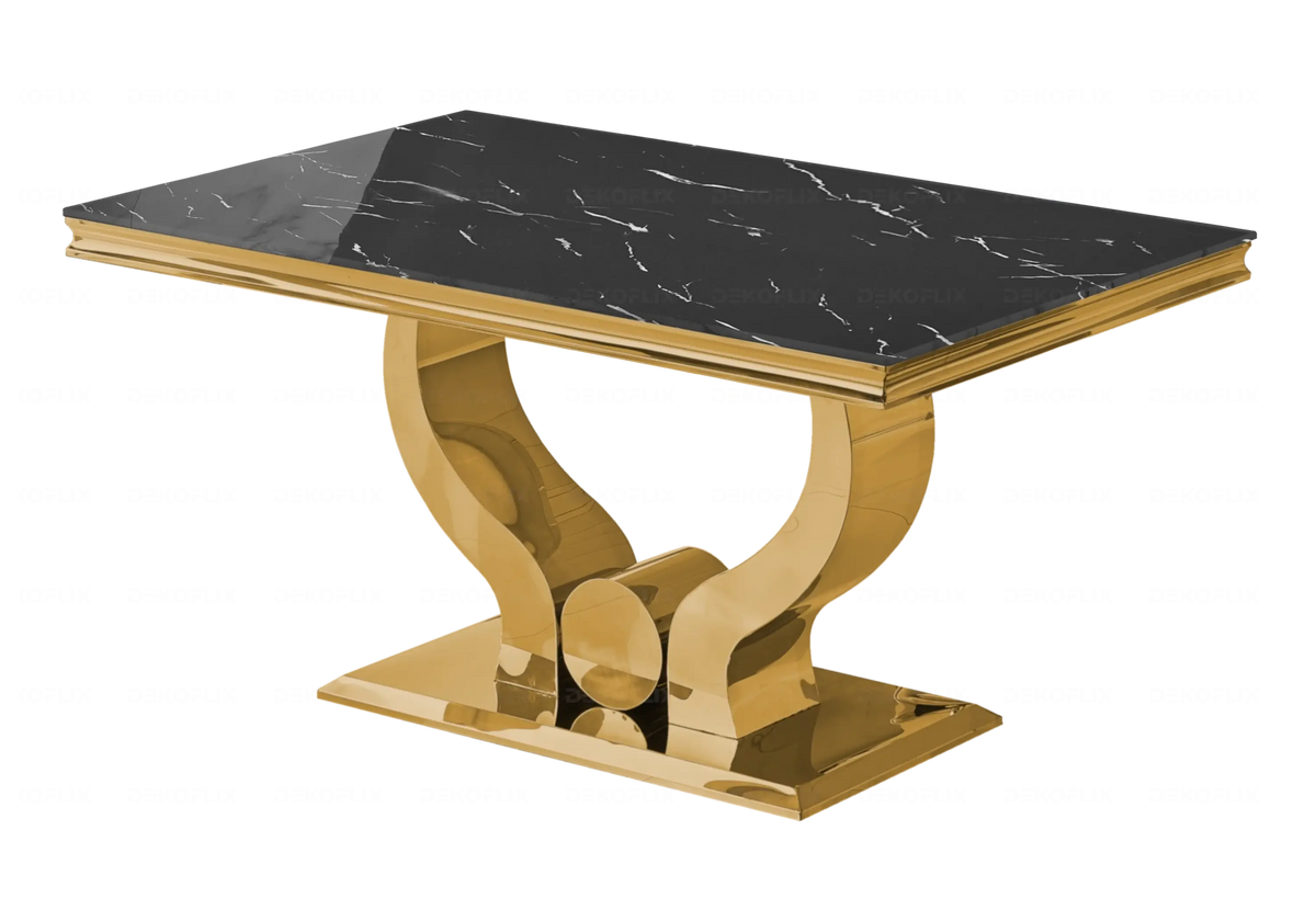 Table à manger moderne marbre noir et doré | Juno