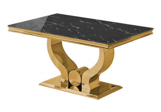 Table à manger moderne marbre noir et doré | Juno