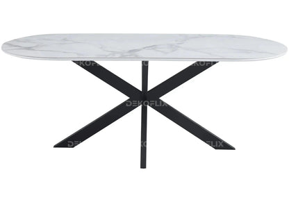 Table à manger noire en céramique marbre blanc | Vexta