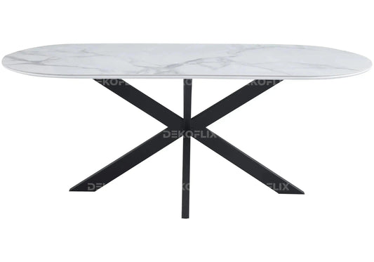 Table à manger noire en céramique marbre blanc | Vexta