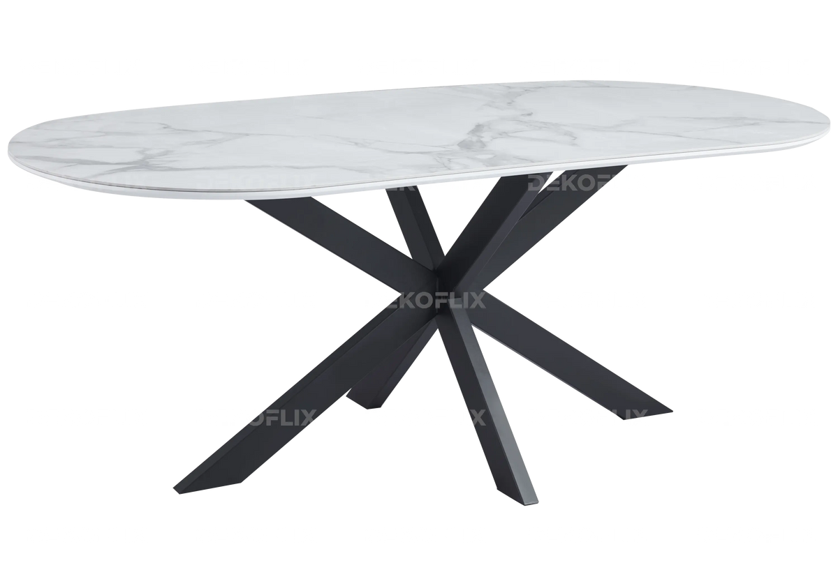 Table à manger noire en céramique marbre blanc | Vexta