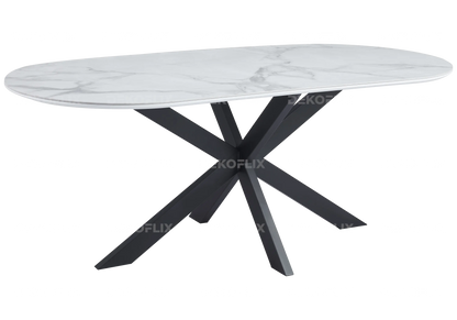 Table à manger noire en céramique marbre blanc | Vexta