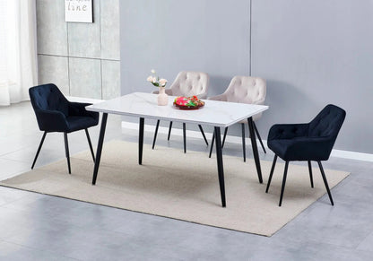 Table à manger noire en céramique marbre blanc | Vexis