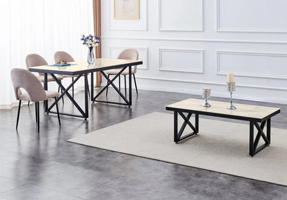 Table à manger noire et plateau marbre beige | Zyra
