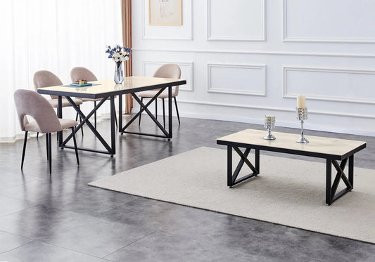 Table à manger noire et plateau marbre beige | Zyra