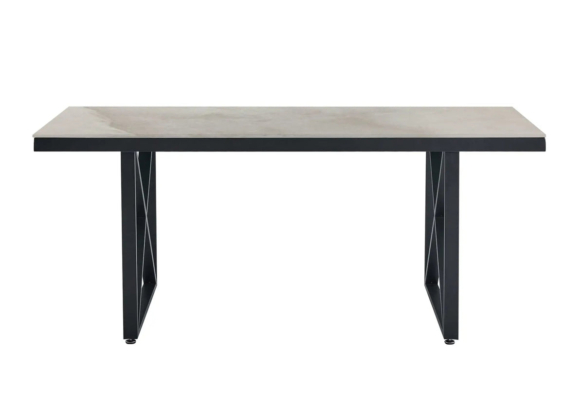 Table à manger noire et plateau marbre beige | Zyra
