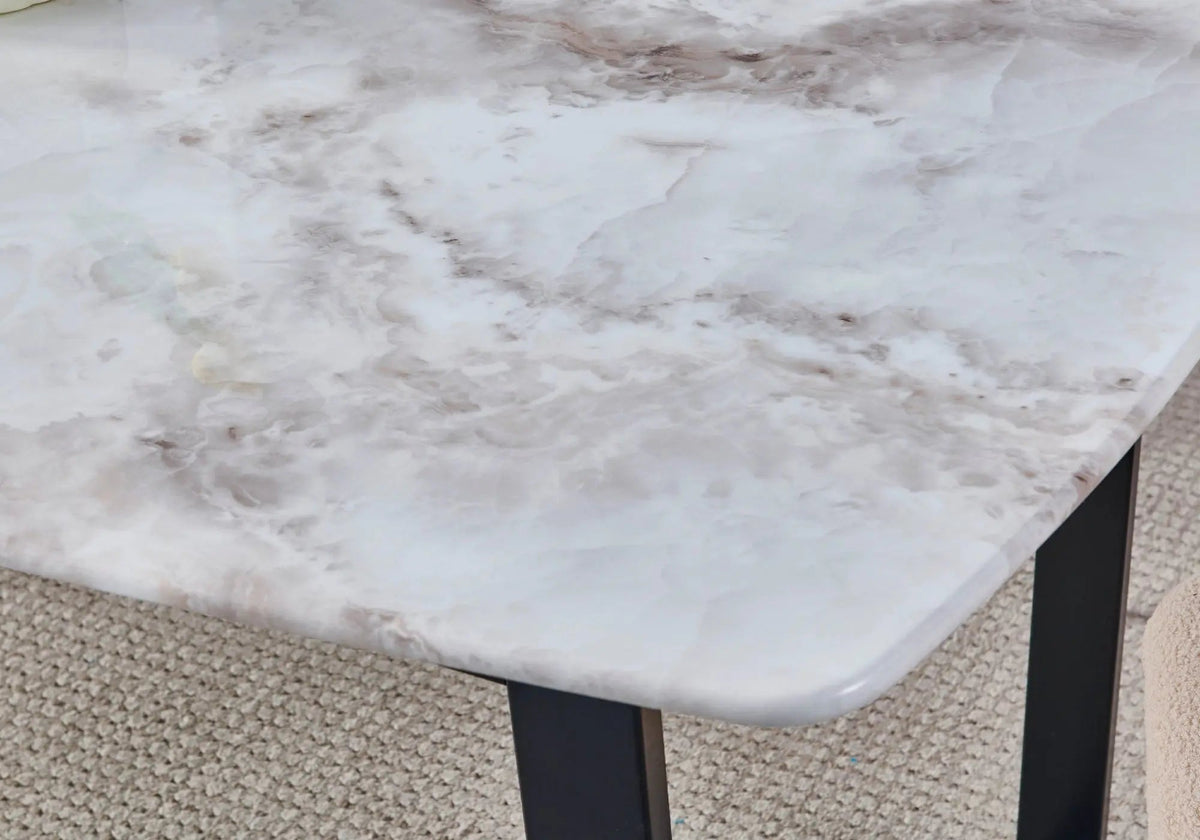 Table à manger noire et marbre beige 150 à 180 cm | Kora