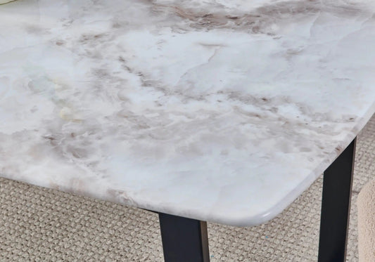 Table à manger noire et marbre beige 150 à 180 cm | Kora