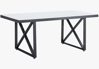 Table à manger moderne marbre blanc et métal noir | Zyra