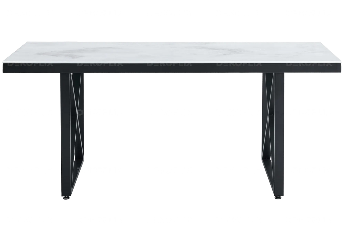 Table à manger moderne marbre blanc et métal noir | Zyra