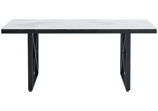 Table à manger moderne marbre blanc et métal noir | Zyra