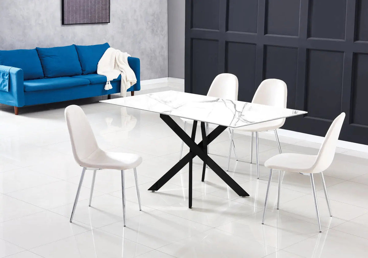 Table à manger noire avec effet marbre blanc | Koda