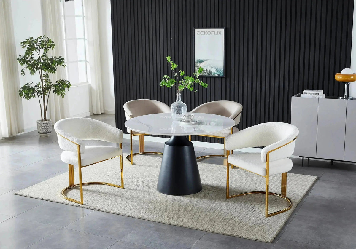 Table à manger ronde céramique effet marbre blanc | Kaelo