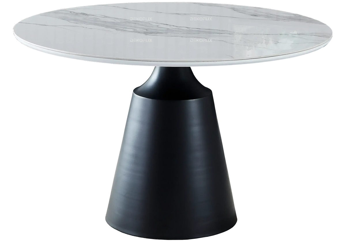 Table à manger ronde céramique effet marbre blanc | Kaelo
