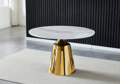 Table à manger ronde céramique effet marbre blanc | Kaelo