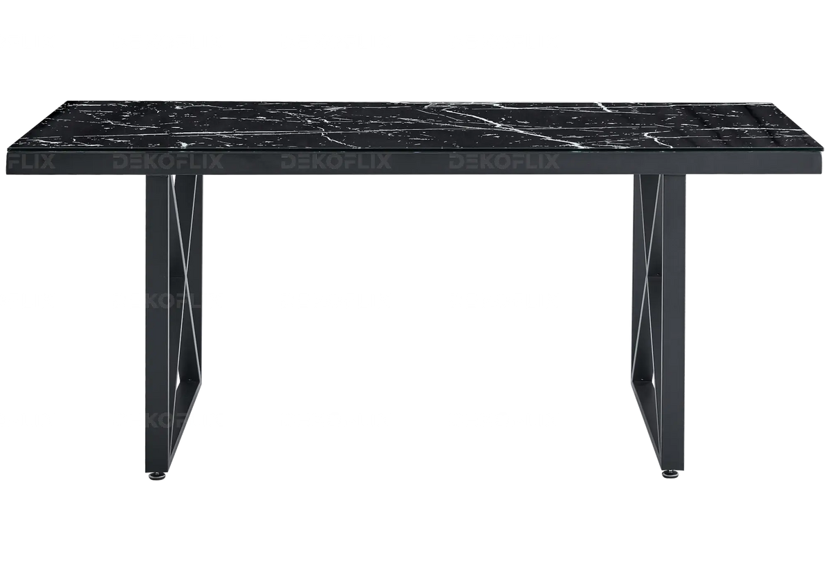 Table à manger noire effet marbre noir design | Zyra