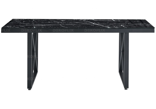 Table à manger noire effet marbre noir design | Zyra