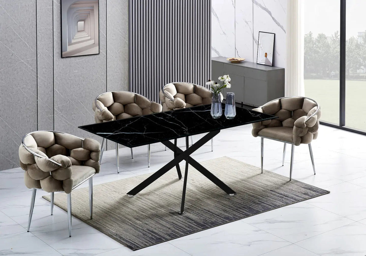 Table à manger noire design effet marbre noir | Koda