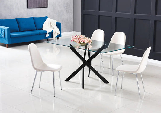 Table à manger noire moderne verre trempé | Koda