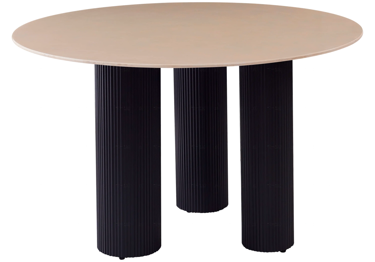 Table à manger en céramique beige et pied noir | Kivox