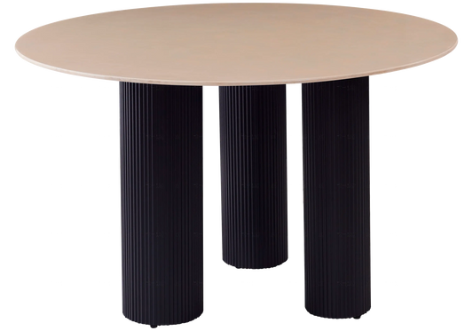 Table à manger en céramique beige et pied noir | Kivox