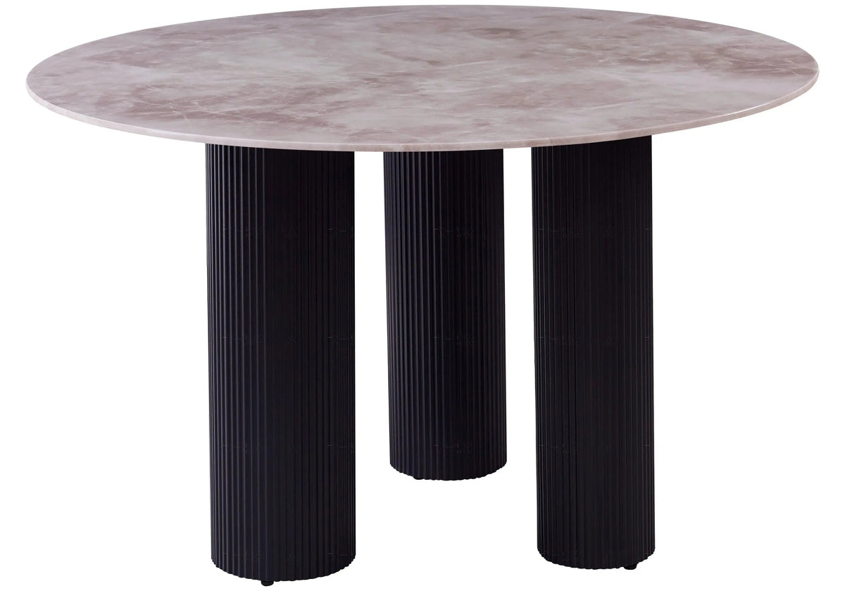 Table à manger en céramique beige et pied noir | Kivox