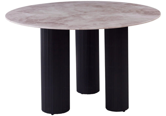 Table à manger céramique marbre gris pieds noirs | Kivox