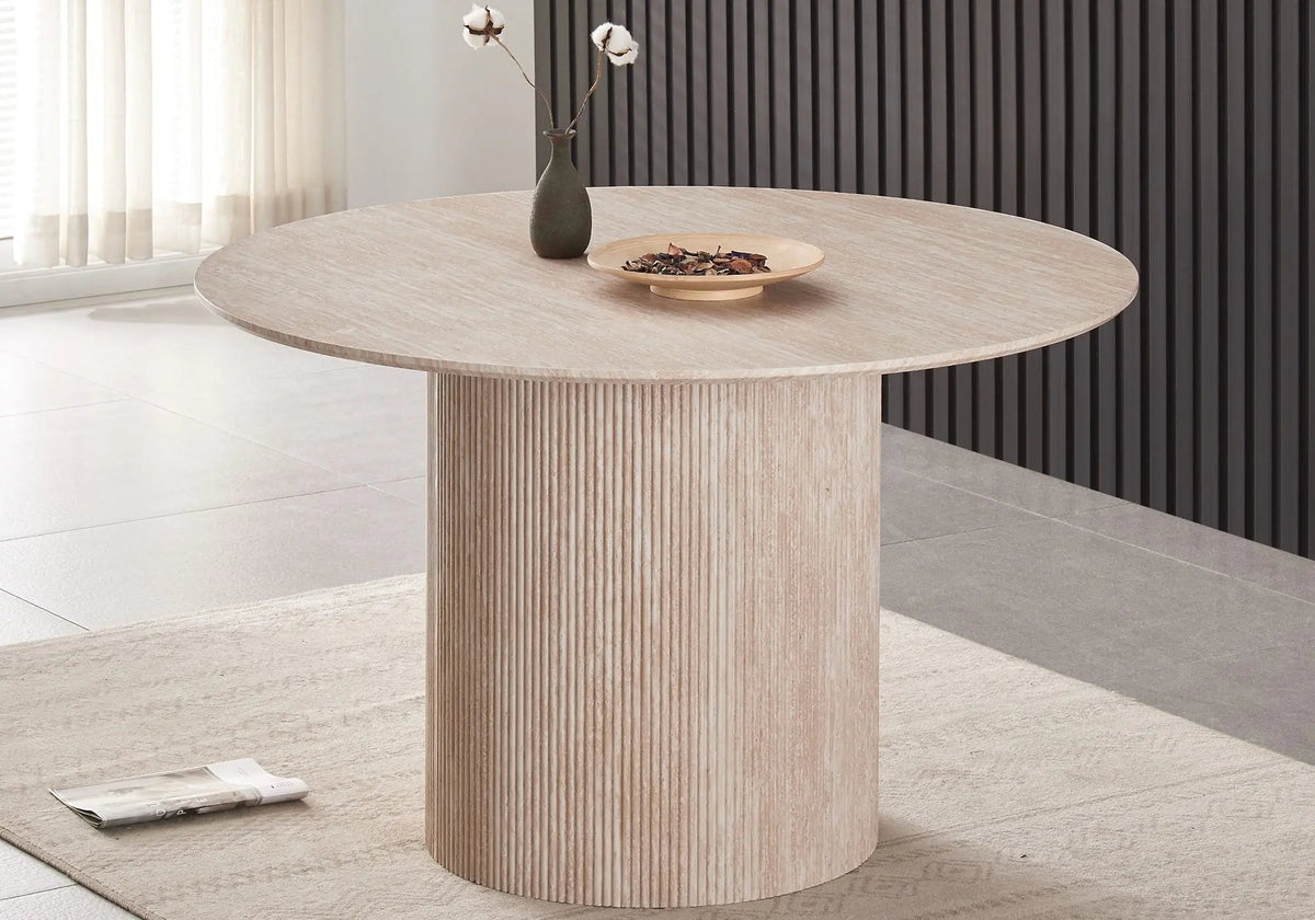 Table à manger ronde beige pour salon et séjour | Klyro