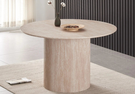 Table à manger ronde beige pour salon et séjour | Klyro