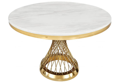 Table à manger ronde dorée finition marbre blanc | Cael