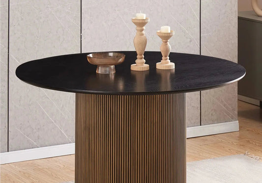 Table à manger ronde dorée et noire moderne | Klyro