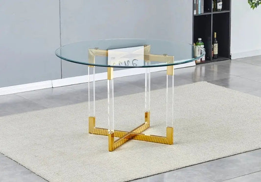 Table à manger ronde dorée et transparente 120 cm | Nodix