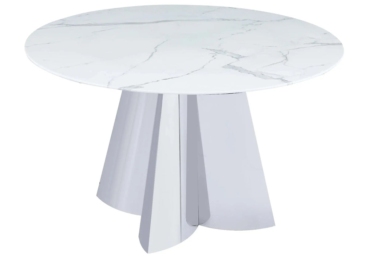 Table à manger ronde marbre blanc et métal | Zurik