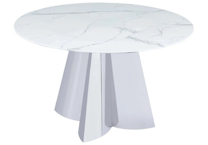 Table à manger ronde marbre blanc et métal | Zurik