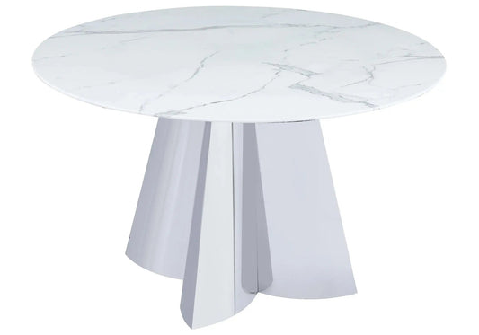 Table à manger ronde marbre blanc et métal | Zurik