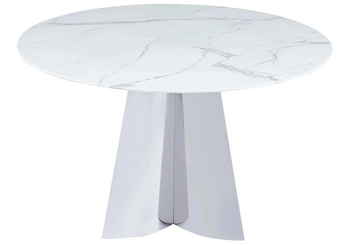 Table à manger ronde marbre blanc et métal | Zurik