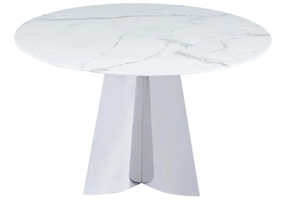 Table à manger ronde marbre blanc et métal | Zurik