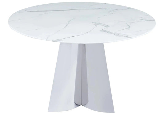 Table à manger ronde marbre blanc et métal | Zurik