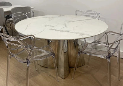 Table à manger ronde marbre blanc et métal | Zurik
