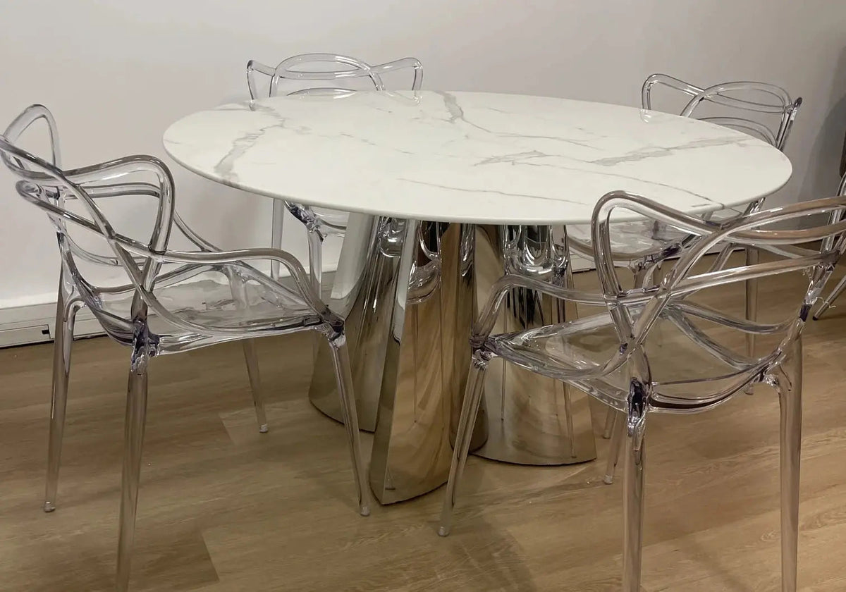 Table à manger ronde marbre blanc et métal | Zurik