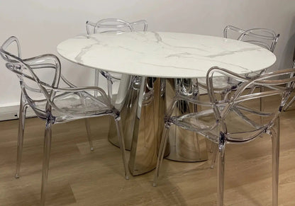 Table à manger ronde marbre blanc et métal | Zurik