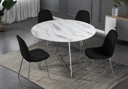 Table ronde salle à manger marbre blanc pieds argent | Nico