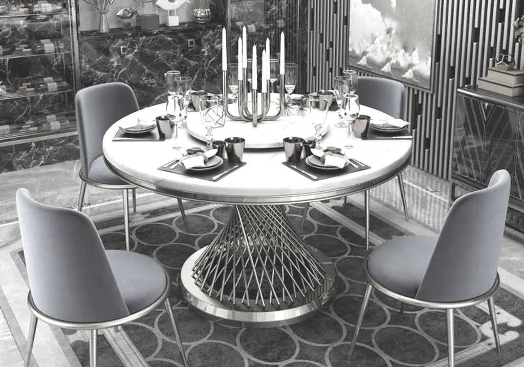 Table à manger ronde élégante marbre blanc | Cael